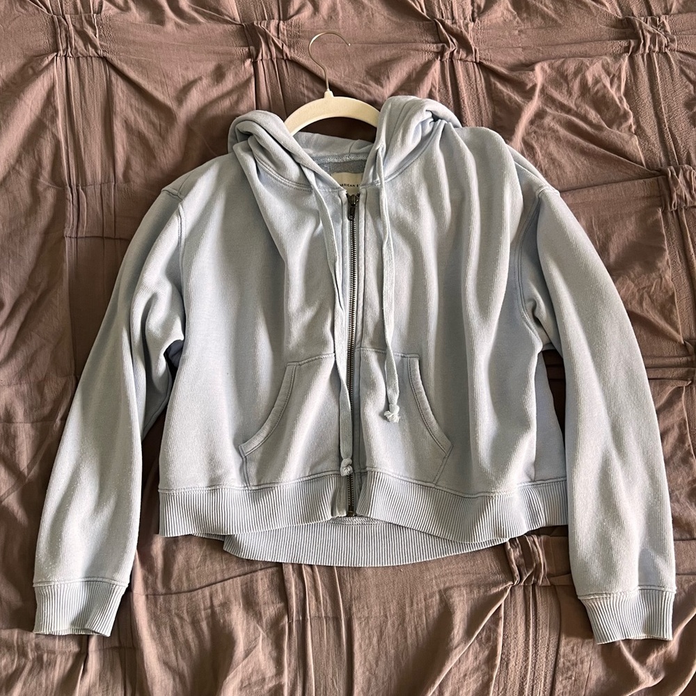Light Blue Cropped Zip-Up